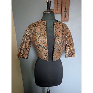 Vintage 60s Brocade Black & Gold Cropped Jacket, Miss Elliette Formal Jacket
